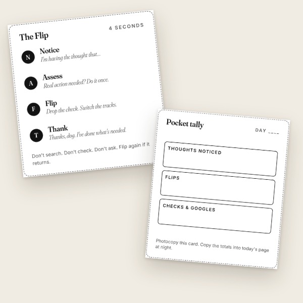 Two cut-out cards: the Flip in four steps, and a pocket tally